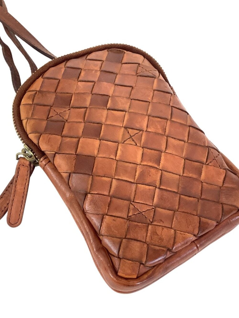Vilenca Holland Crossbody Bag Woven Tan Leather Boho Intrecciato